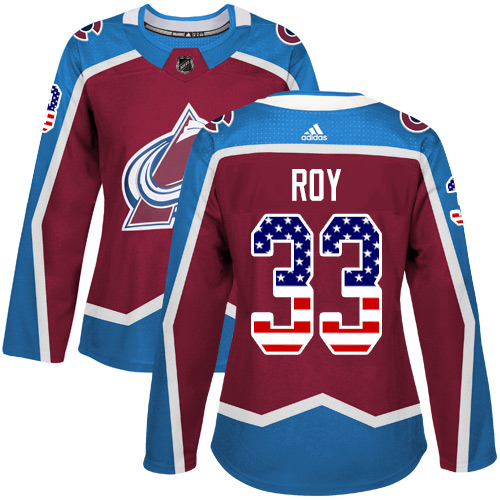 Adidas Avalanche #33 Patrick Roy Burgundy Home Authentic USA Flag Women's Stitched NHL Jersey - Click Image to Close